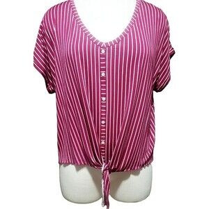 Modcloth Burgundy Top Boxy Tie Front Plus Size 2X Striped Womens Casual Mod NWT